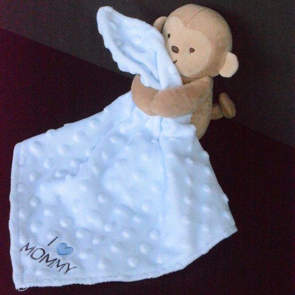 Carters Blue Monkey Minky Lovey Baby Blanket Plush - Picture 1 of 9